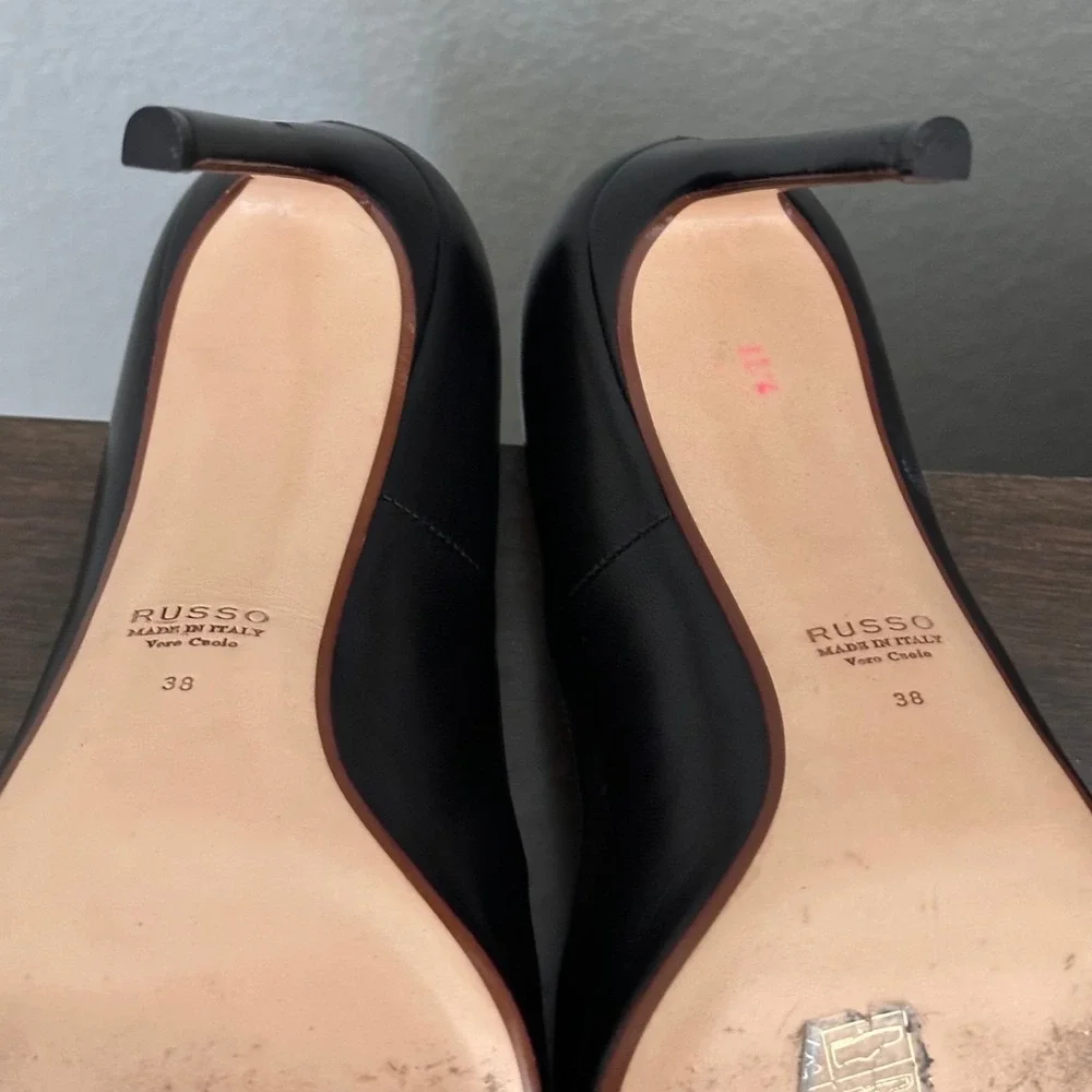 Francesco Russo Black Leather Pointed Toe CutOut Stiletto‎ Heel Pump Paris 38